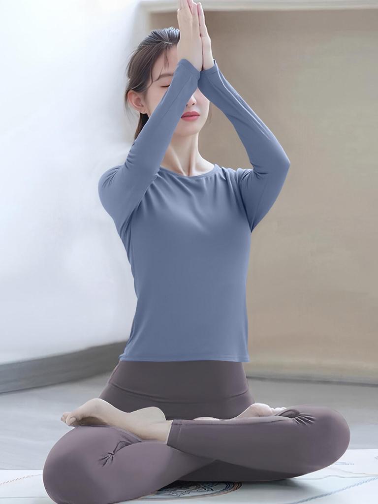 2025 Blaues Langarm Yoga & Pilates Set für Damen für Herbst/Winter