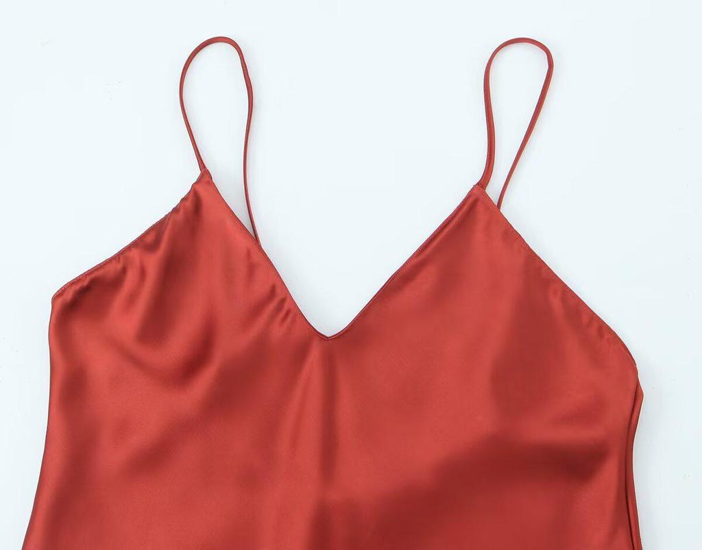 TAOP&ZA Women's Spring/Summer Elegant Silk Satin Backless V-Neck Spaghetti Strap Dress