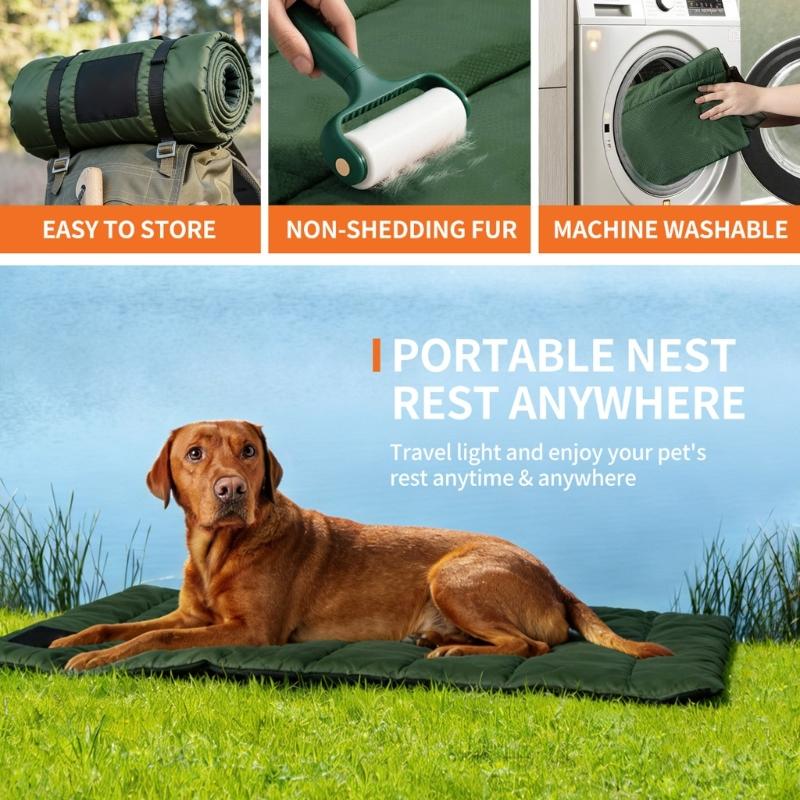 Padded Dog Resting Pad with Textured Nonslip Base, Wipe-Clean Fabric and Carry Handle for Indoor Use, Outdoor Camping and Vehicle Travel