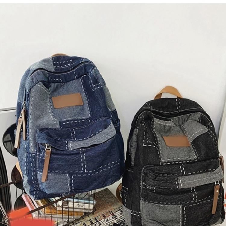 Student School Bag Denims Patched Backpack Girls Aesthetic Backpack Travel Bag Large Capacity Casual Daypacks