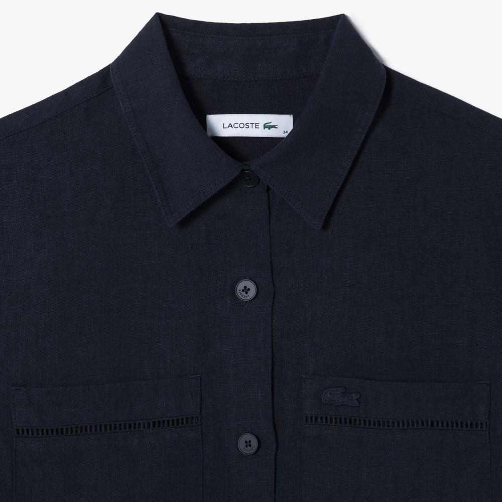 [Lacoste] Women's Linen Openwork Short-Sleeve Shirt CF197E-56GHDE