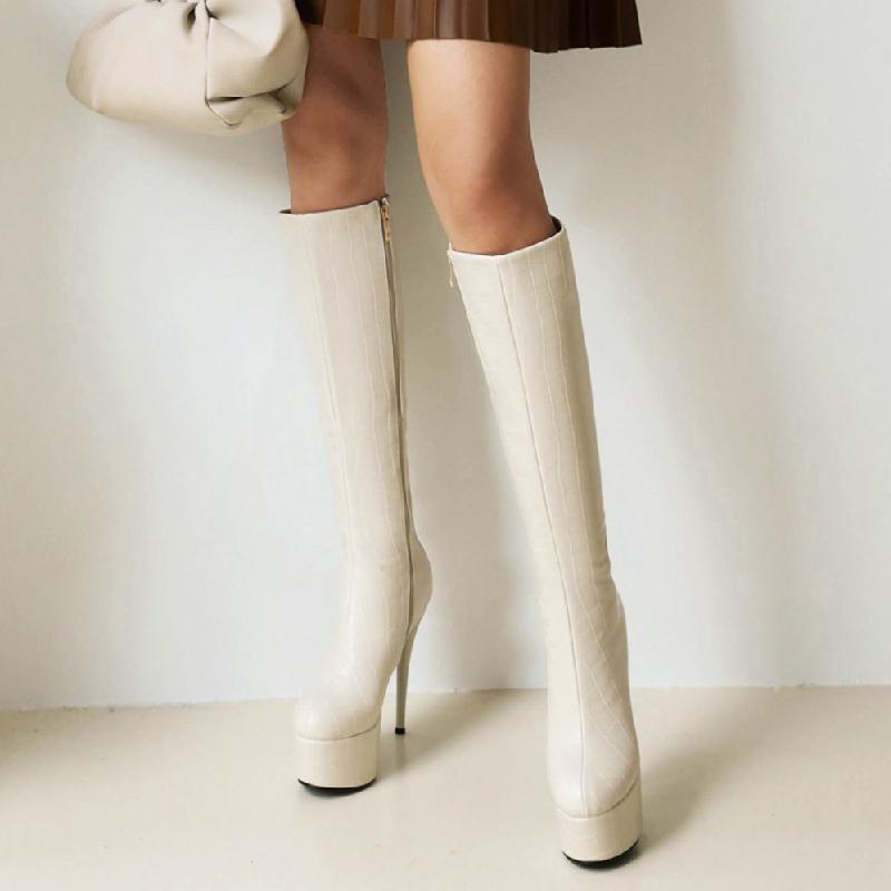 Sexy Women's High Boots Platform Zipper Leather Knee High Boot Female High Heels Autumn Winter Red Yellow Party Long Fetish Shoe
