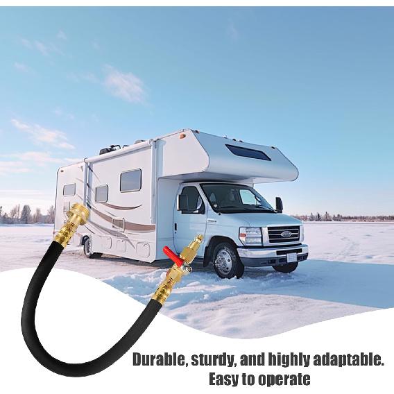 Hourleey RV Winterizer Kit, 18.5" Sprinkler Winterizing Blowout Adapter With Shut Off Valve, Air Compressor Quick-Connect Plug To 3/4" Hose Blow Out