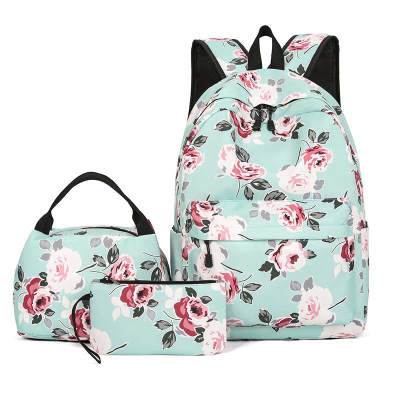 

Floral Three-Piece Schoolbag Set: Casual Backpack with Insulated Companion, Large Capacity зелёный