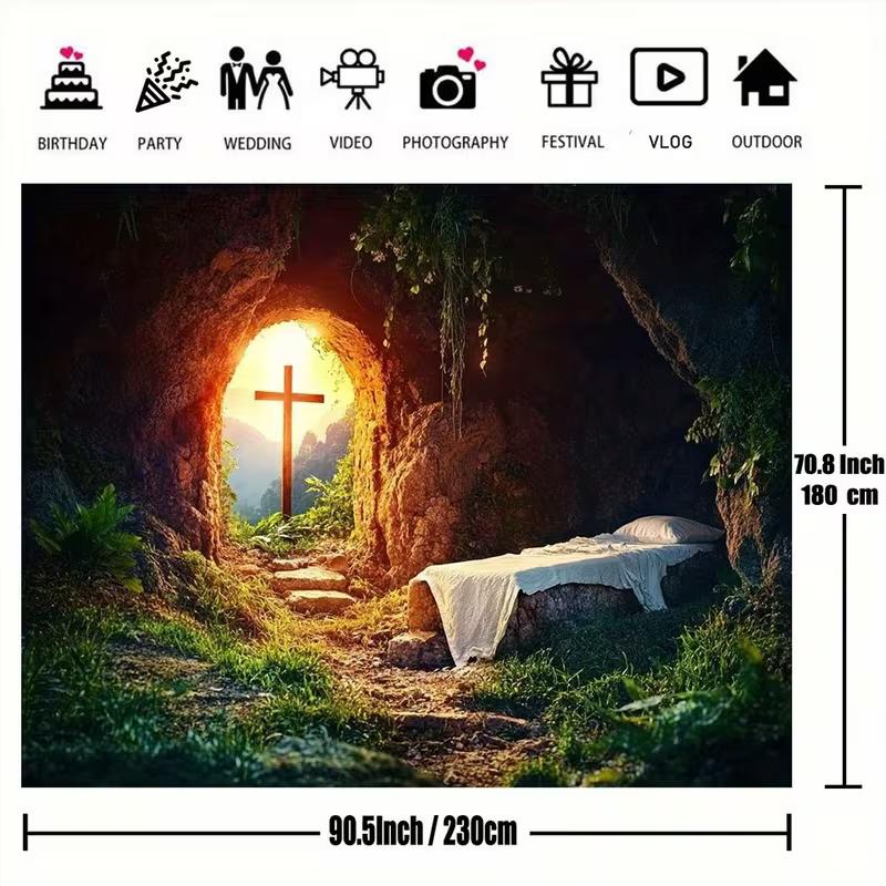 2D Christian Resurrection Backdrop, Empty Tomb with Cross Photography Background