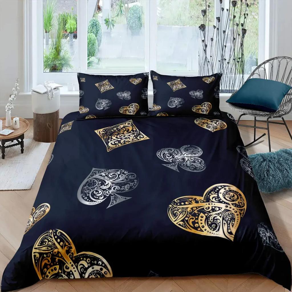 Comforter Poker Queen Modern Card Game Bedding Set Gamer Playing Comforter Gambling Athletics Polyester S