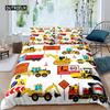 Excavator Duvet Cover Set Microfiber Tractor Truck Comforter Cover Twin Construction Vehicle Cartoon Bedding Set for Boys Teens