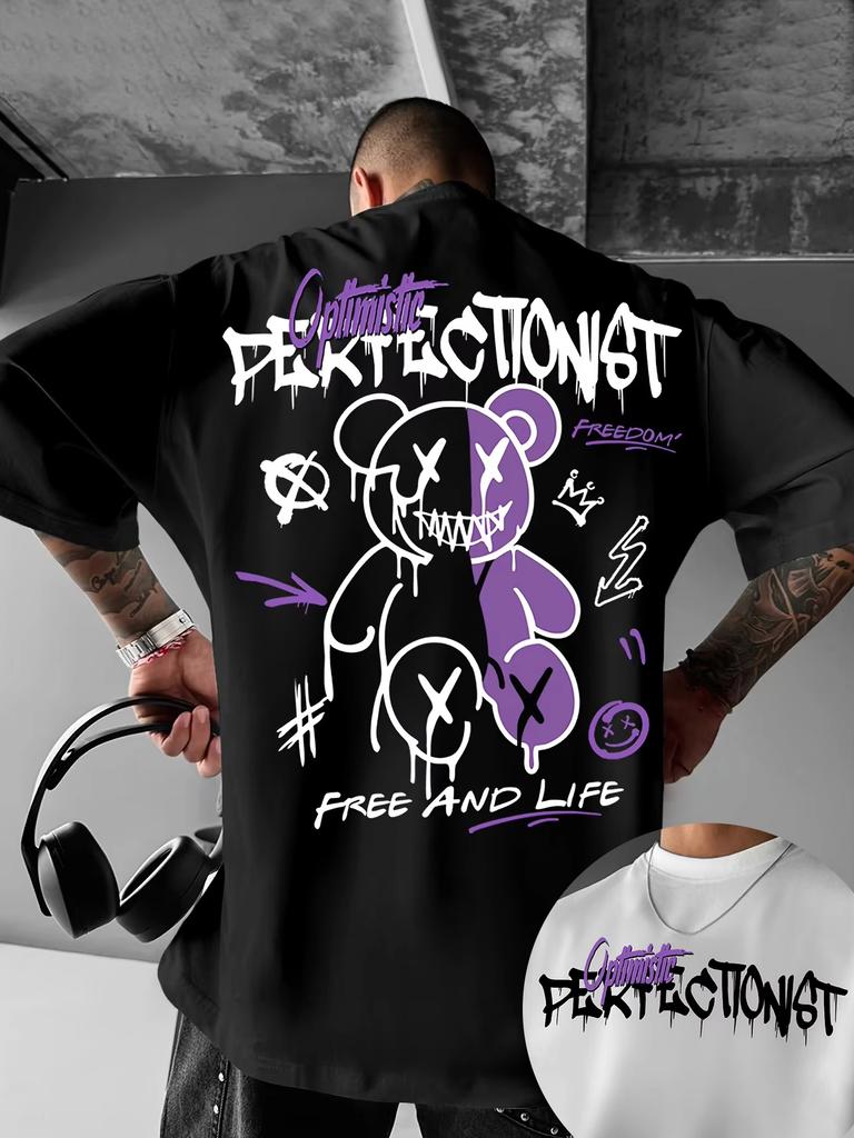 Letnia Nowość Męska Amerykańska Uliczna Bawełniana Koszulka z Nadrukiem Liter Krótki Rękaw Okrągły Dekolt T-shirty Codzienne Sportowe Luźne Oversize Topy