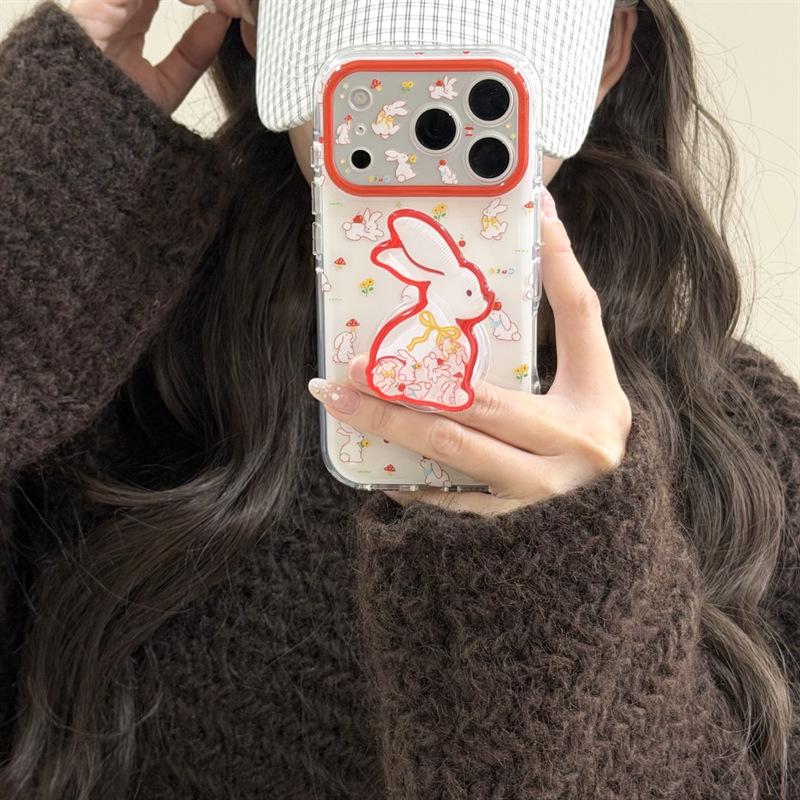 Pastoral Mushroom & Apple Rabbit iPhone Case for iPhone 17/16 Pro Max/15 Pro - Girlish Heart Design