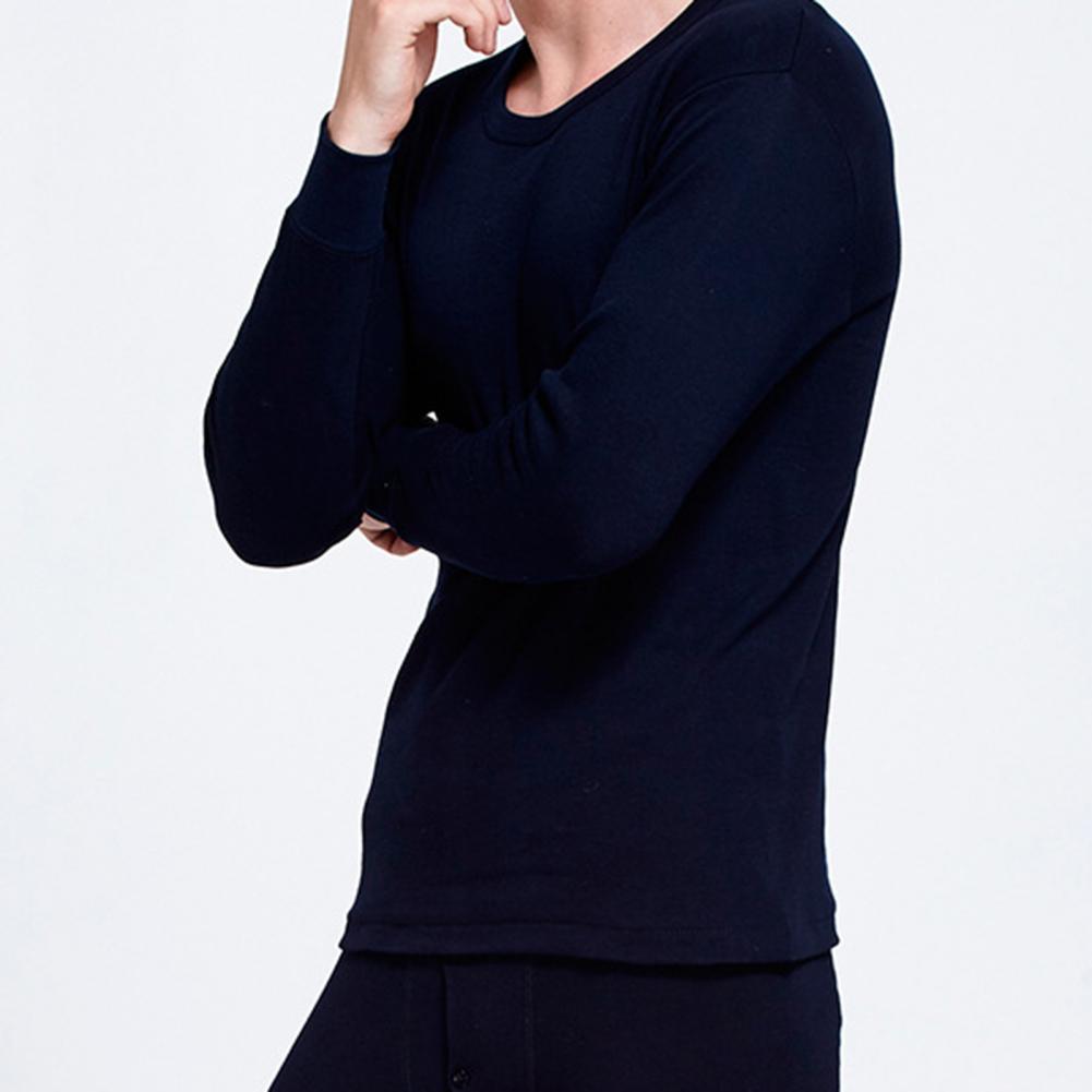 Mens Warm Lounge Kit O-Neck Long Sleeve Tops Elastic Waist Long Pants Monochromatic Thin Pajamas 2Pcs Kit