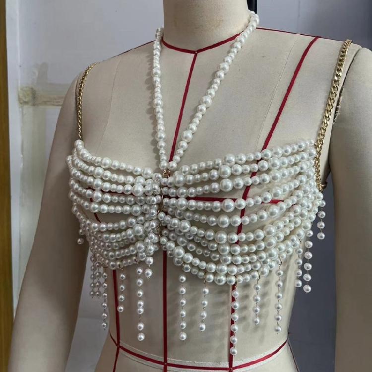 Stylish Pearls Body Necklace Fashionable Waist Chain Bra Chain Portable for Enhancing Curves At Romance Event Wear