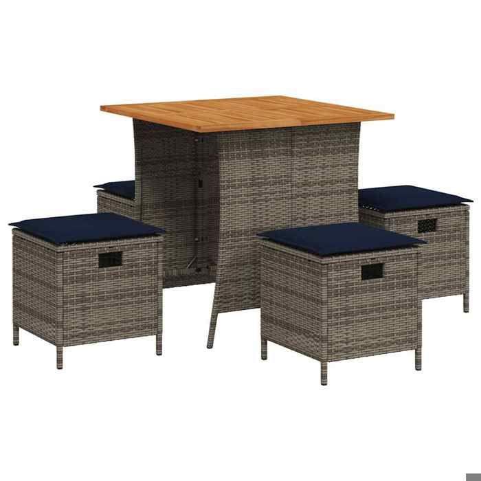 VidaXL Garden Dining Set 5 Pcs Grey Cushions Wicker, Outdoor Dining Set, Dining Furniture of 365424