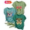 Three-piece Set Vintage Butterfly Print Short-sleeve Retro Round Neck T Fresh and Natural Style Loose-fitting Shirt 2026 Elegant Spring and Summer