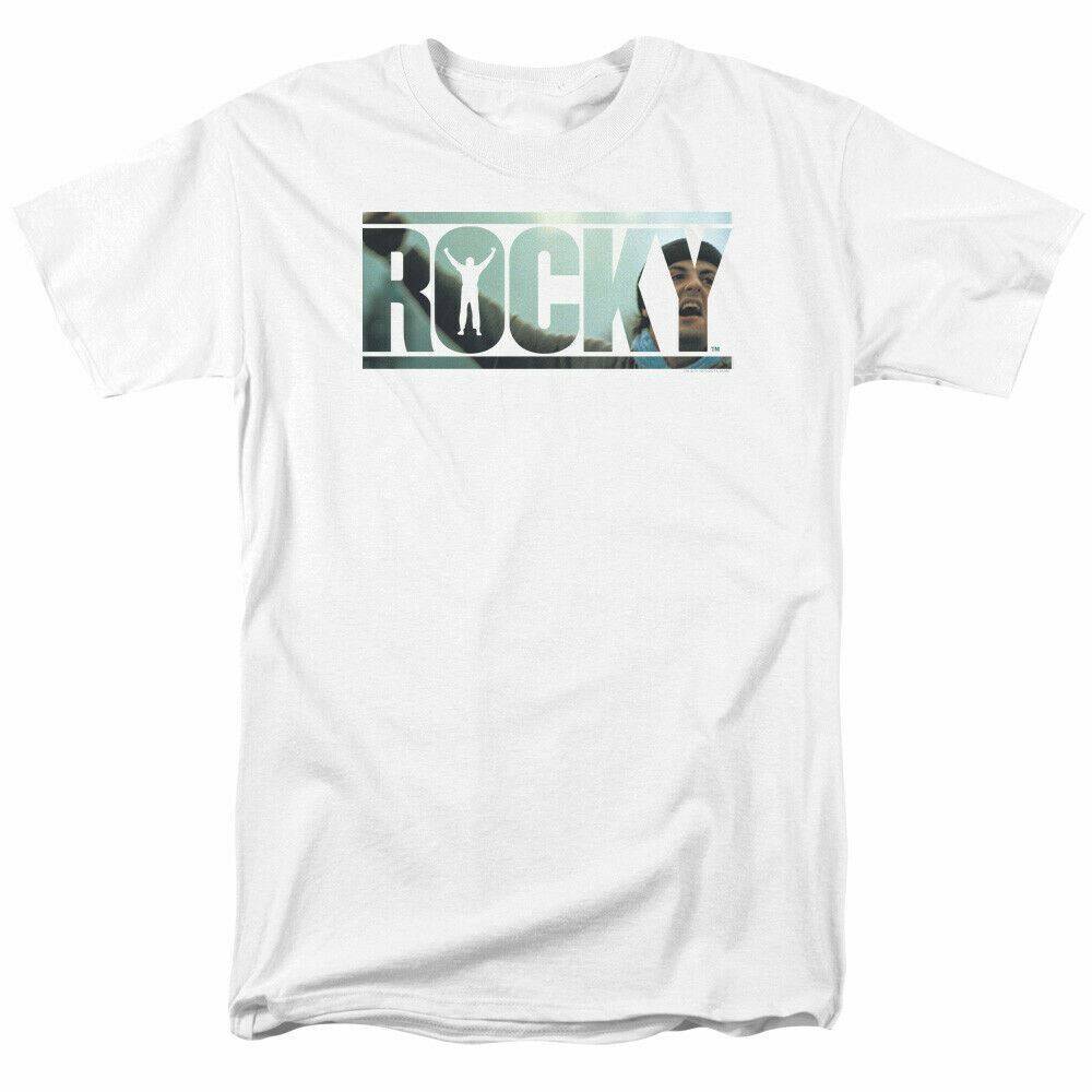 

26 Rocky Cutout Logo T Shirt Mens Licensed Boxing Movie Tee Rocky Balboa White Unisex T-Shirt M