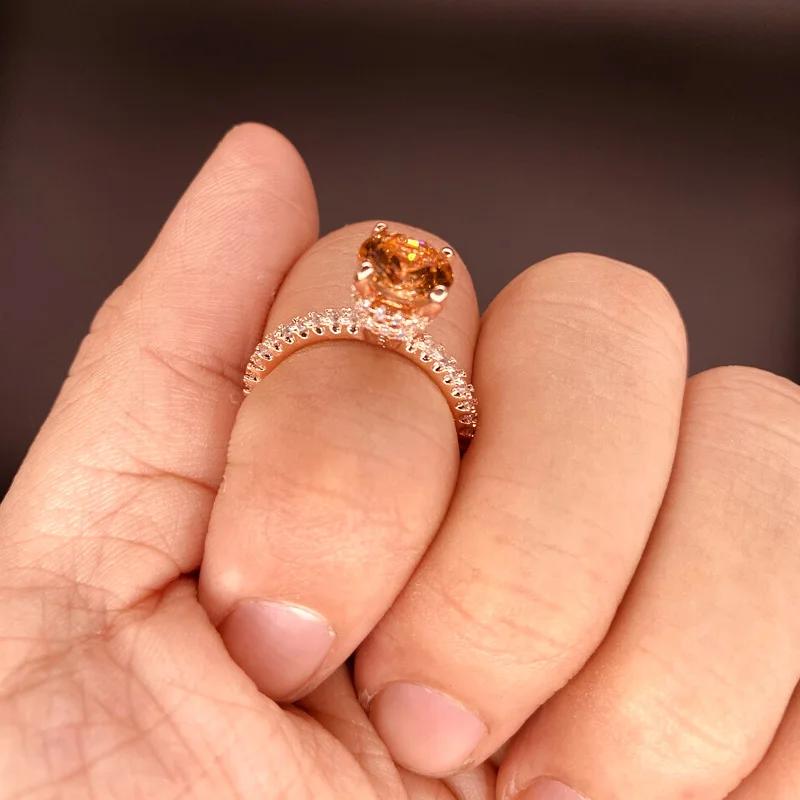 Luxury Big AAA CZ Women Fashion Party  Princess Cut Simulated Stones Rose Gold Color Wedding Band Ring Gift