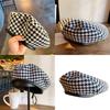 Classic Houndstooth Beret Women's Flat Top Hat In Black Summer Edition