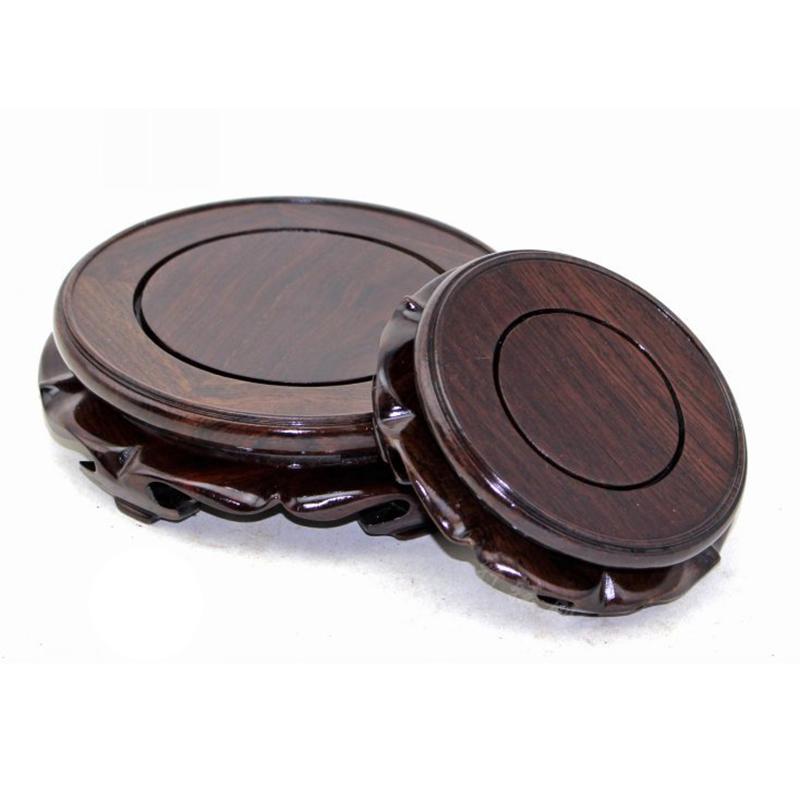 Wooden Vintage Chinese Pedestal Display Stand Carving Round Base Buddhist Decor