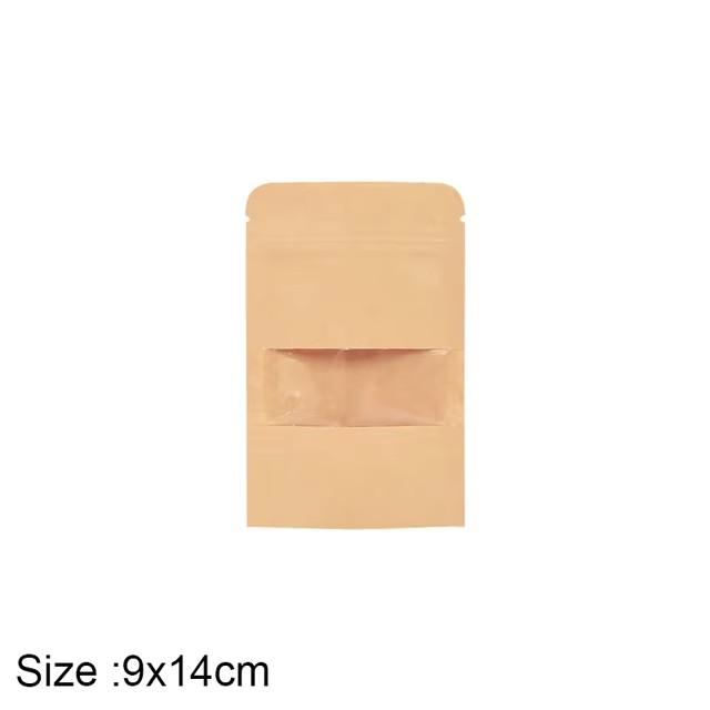 

10 шт. крафт-бумага пакеты с застежкой-молнией и окошком еда закуски чай самозапечатывающийся мешок для хранения свадьба дом конфеты подарки упаковочный мешок 9*14cm