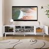 Meuble TV Blanc Moderne 169x35x45,5 cm Meuble TV Bas avec 4 Portes sans Poignée, Rangement et Pieds en Bois Massif - Design Ondulé