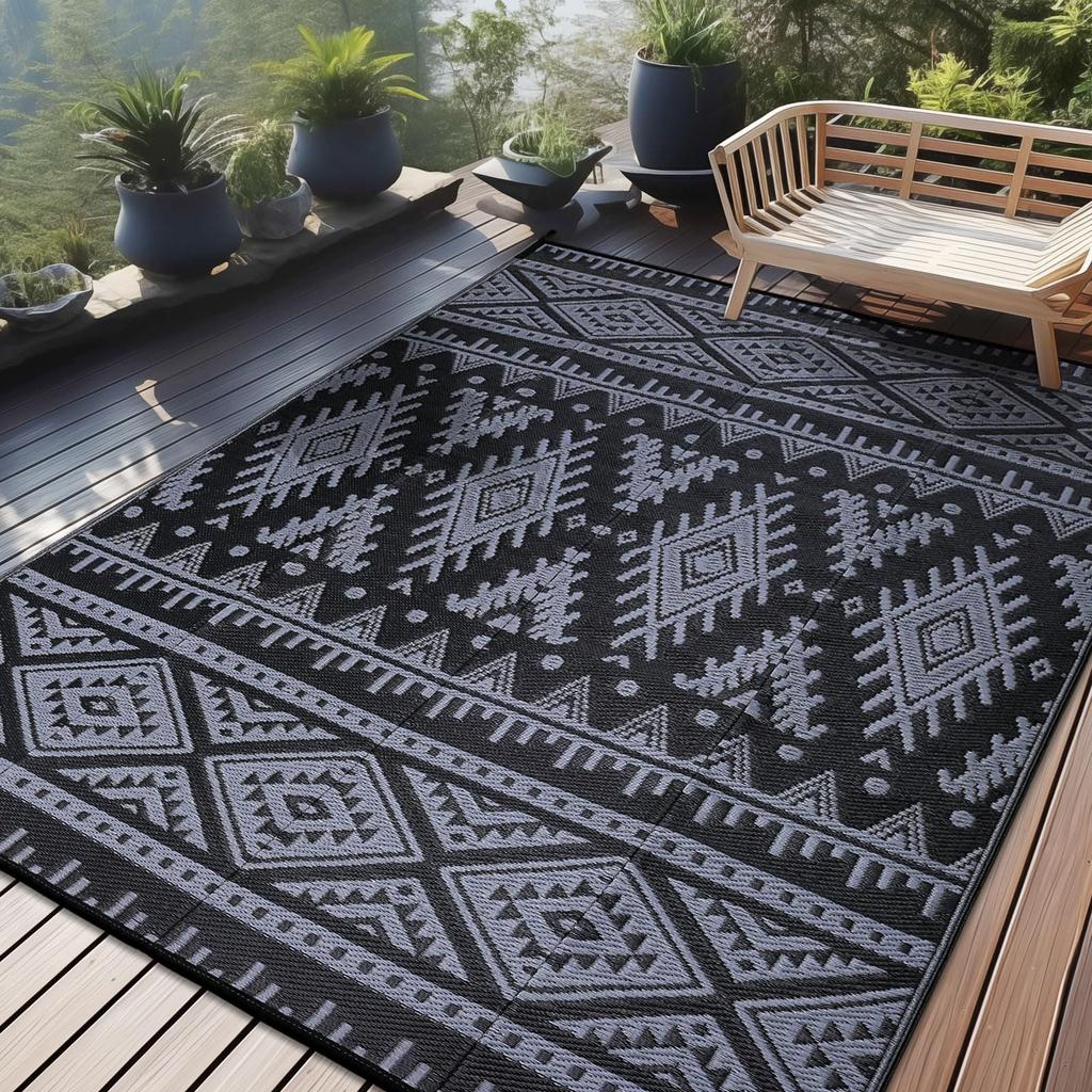 Olanly Outdoor Plastic Straw Rug Waterproof Indoor Outdoor Carpet Machine Washable Fashion Carpet For Patio Camp Picnic Backyard