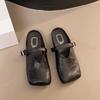 2025 spring new fashion Korean version of simple belt buckle square head bag head half drag without heel lazy slippers women
