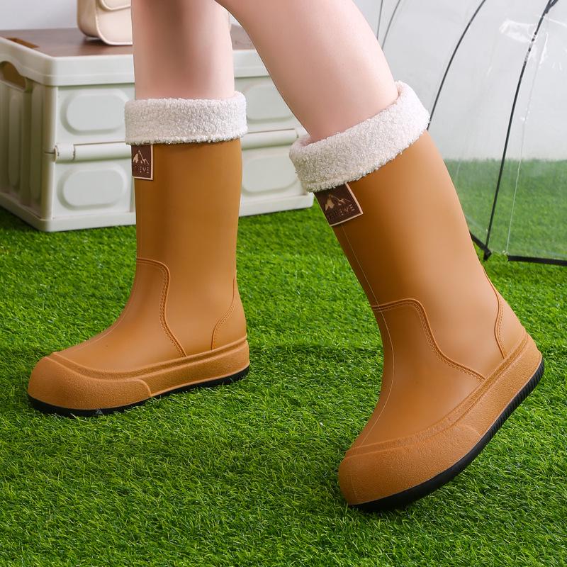 Women's High-Top Non-Slip Velveteen-Lined Waterproof Rubber Rain Boots