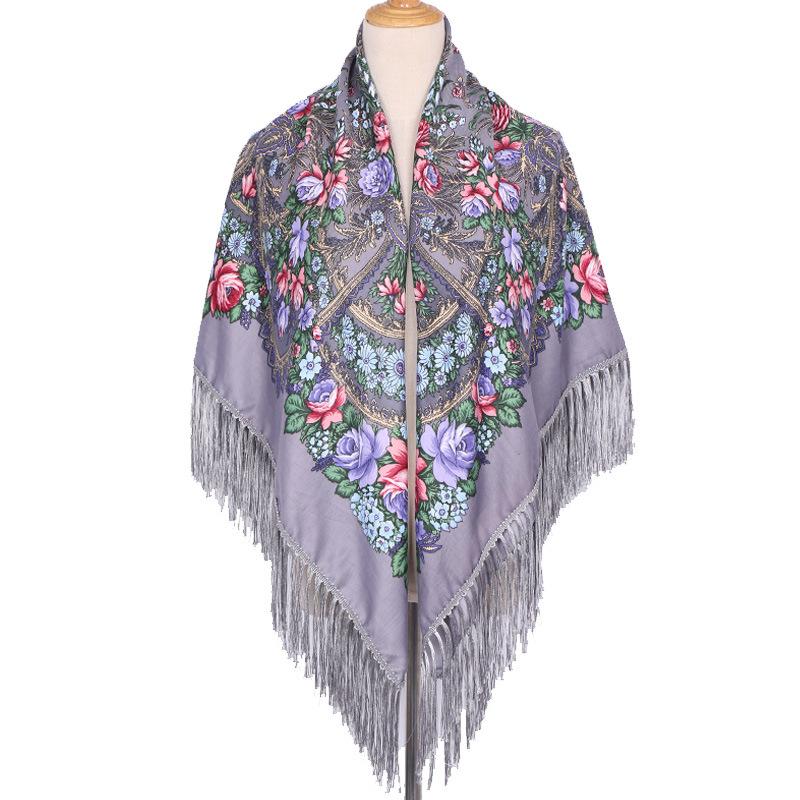 Bohemian Shawl Women Scarf Square Autumn And Winter Warm Cloak Printed Tassel Headscarf Retro Blanket Large Size Bufanda
