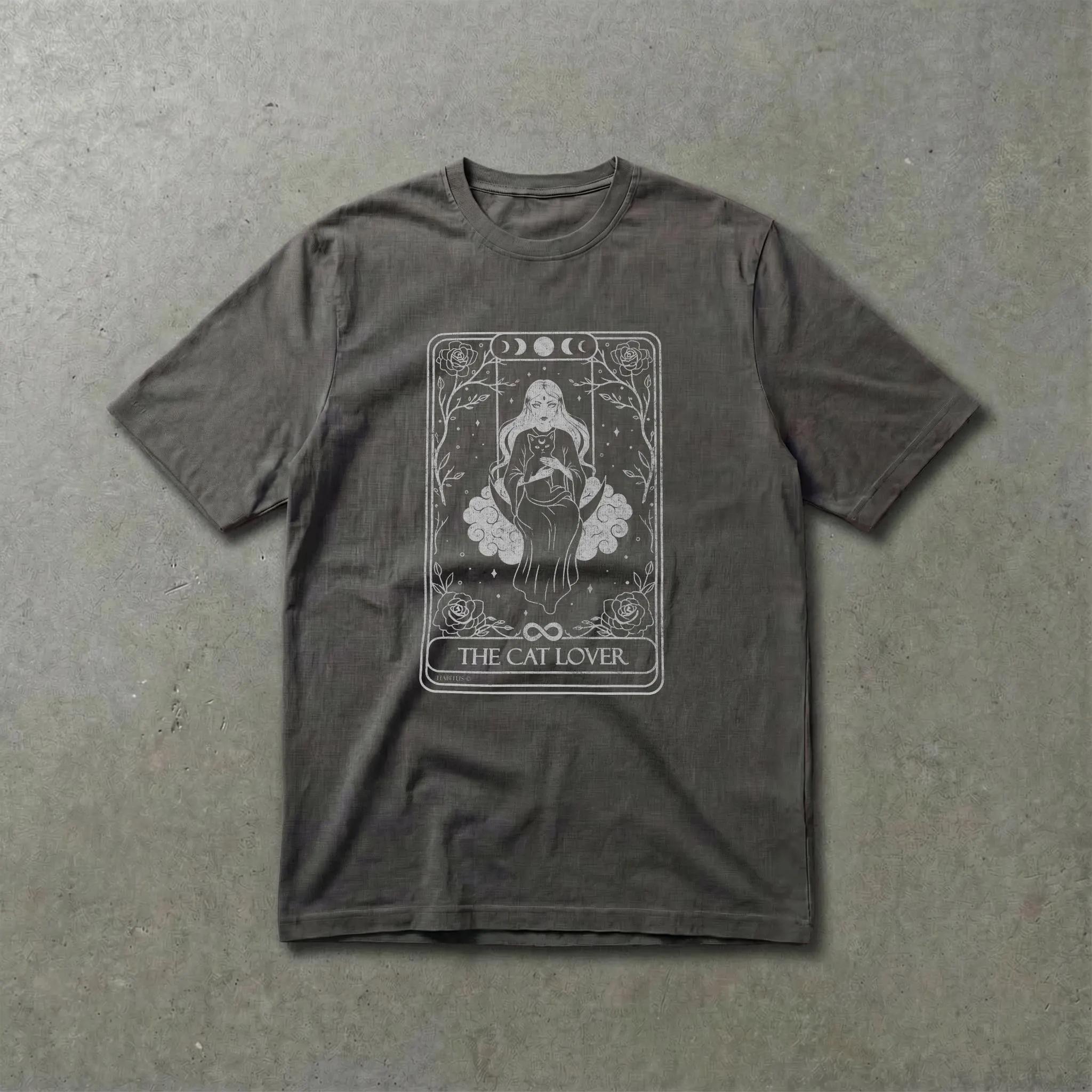 

Summer Men s Pure Cotton Vintage Mystic Cat Tarot T-shirt Casual Stylish Loose and Breathable Suitable for Everyday Wear S разноцветный