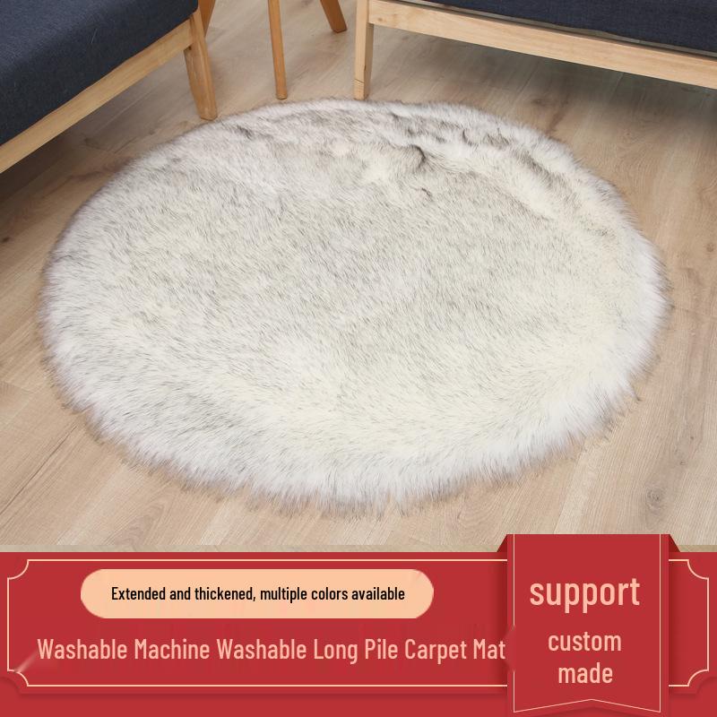 Round Long-Pile Imitation Wool Yoga Mat for Living Room or Bedroom