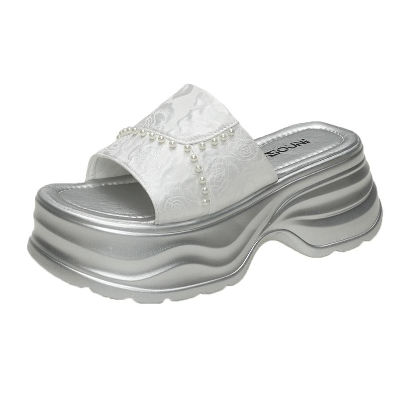 Fashion 7.5CM Fashion Platform High Slippers Women Open Toe Wedges Sandals Summer Soft Slipper Indoor Outdoor Leisure Beach Shoes Black