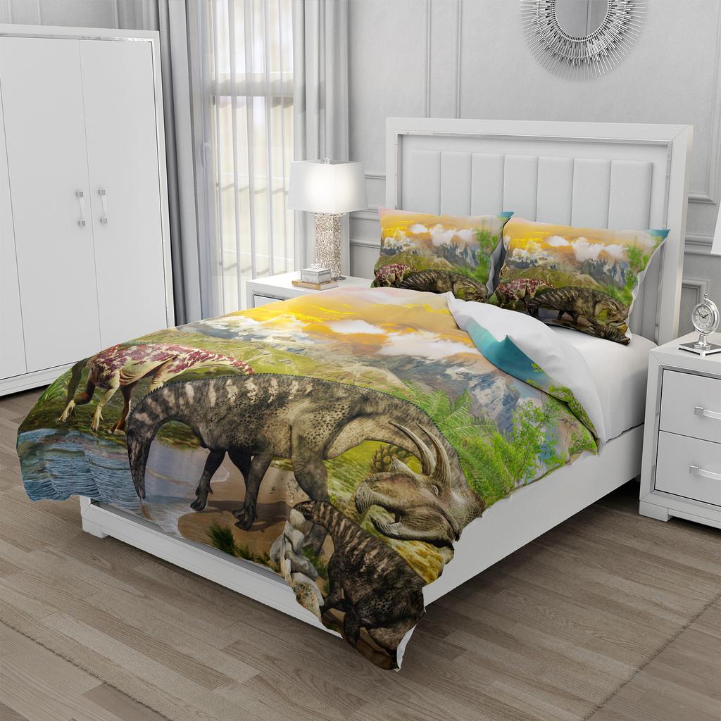 Jurassic Dino Bettwäsche Set 240x220cm 140x200 Queen Mikrofaser Bettbezug Set mit 2 Kissenbezügen für Jungen Kinder Kinderzimmer Dekor