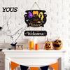 Holiday Party Wall Art Halloween Wooden Welcome Sign for Front Door, Witch Cauldron Hanging Plaque, Entrance Decorative Craft Waterproof Pendant with