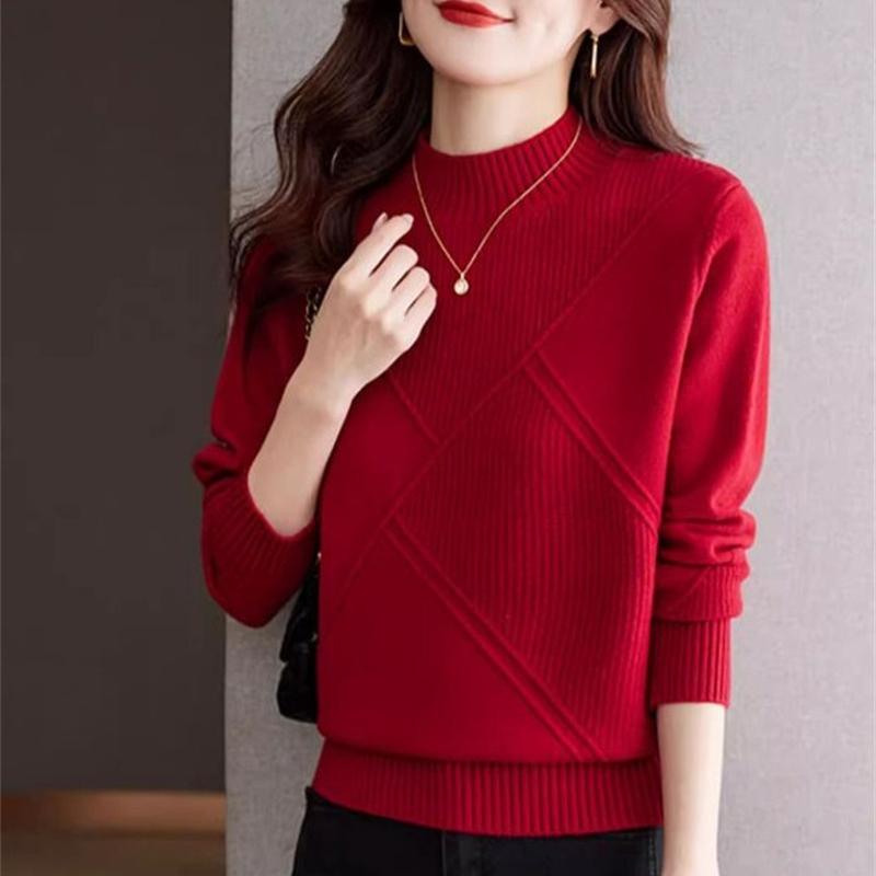 Dame Ensfarget Halvhøy Krage Kasjmirgenser Høst Vinter Løs Genser Strikket Ull Casual Genser Underskjorte