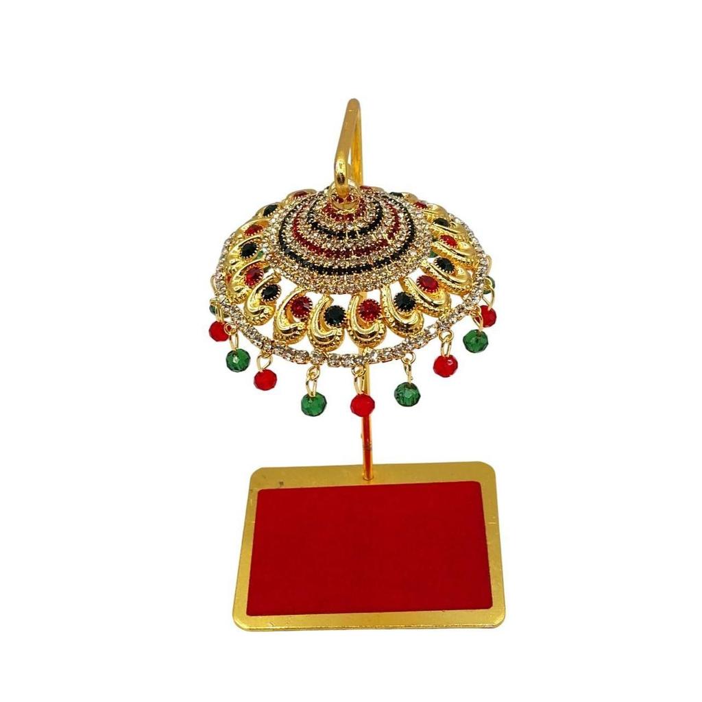 Metal Chhatra Umbrella for God Idol – Design 12 | Hanging Crystal Chatri for Car Dashboard, Office Desk, Home Temple & Murti Decoration
