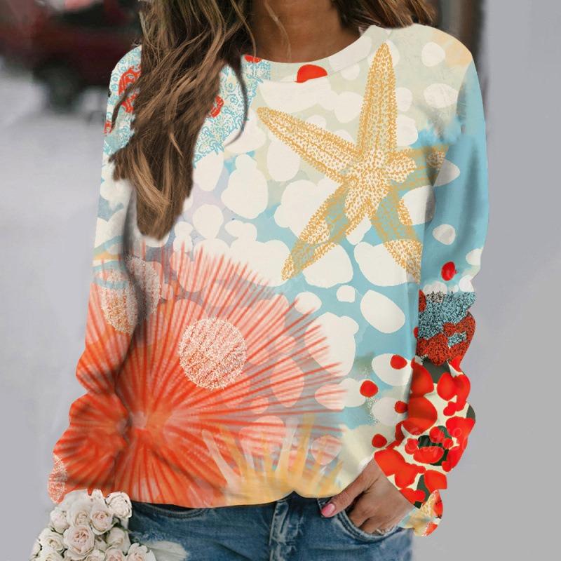 Sudaderas de Animales Marinos Tortugas Marinas Medusas Sudaderas con Capucha Estampado 3D Mujer Manga Larga Y2k Oversized Jerséis Tops Ropa Femenina