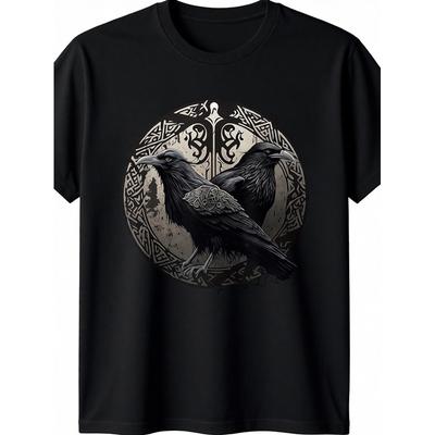Herren Schwarzes Krähen Grafik-T-Shirt |, Atmungsaktiv & Weich, Lässiges Kurzarm-T-Shirt mit kompliziertem keltischem Knotenmuster, Perfekt für Fitness, Freizeitkleidung,