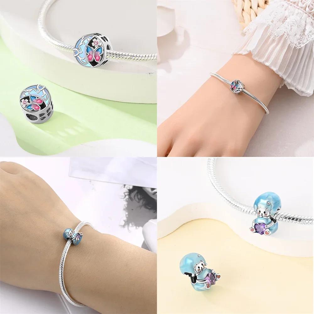 Original Copper Charm Pink Pig Mouse Cheese Fox Animal Charms Bead Fit Bracelet Diy Fine Gift Accessory Jewelry