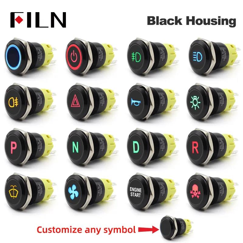 FILN 12V 16/19/22mm Metal Push Button Switch Symbol Warning LED ON/OFF Industrial Control Car Modification Marine Equipment