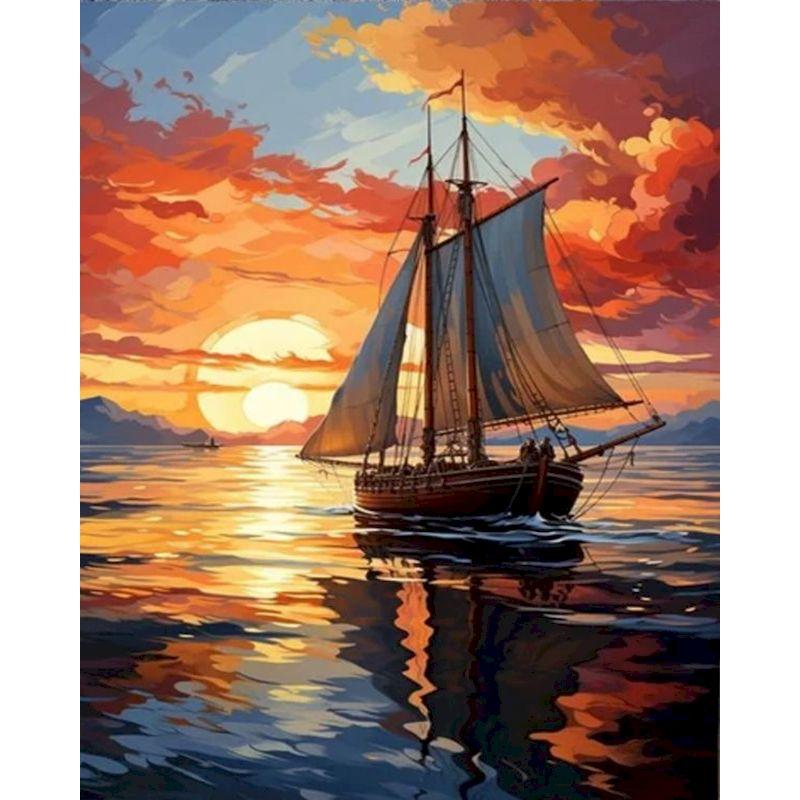 CHENISTORY Hand Painting Sailboat In Bedroom Living Room Landscape Painting By Numbers Kit DIY Artwork Canvas Home Decoration