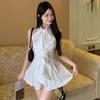 Ruffle Edge Sleeveless Shirt Top Women's Summer French Temperament Medium and Long Waist Slim Shirt Short Skirt