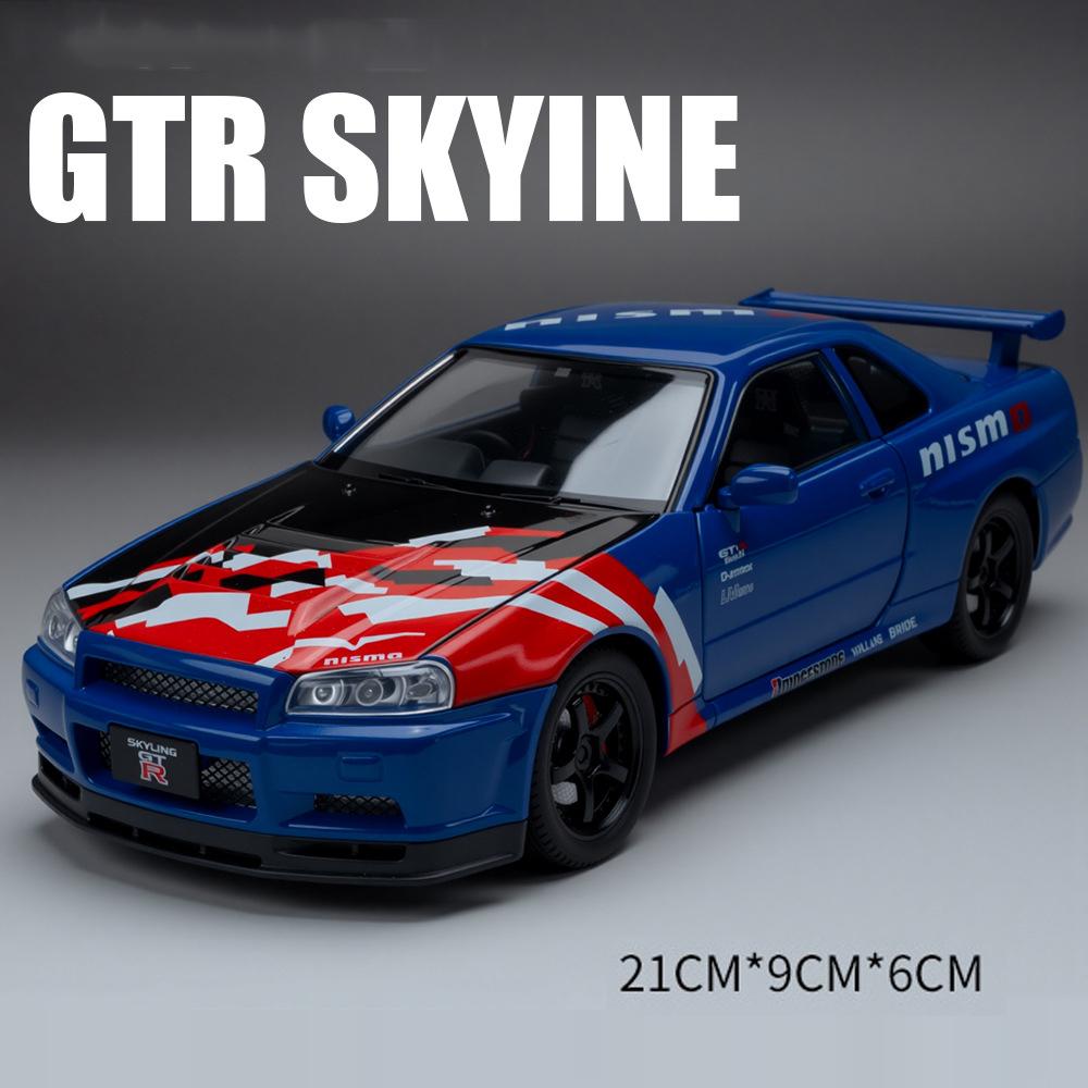 1:24 Scale GTR Sports Car Model Toy Music Light Pull Back Shock Absorption Miniature Supercar Models Toys for Children's Gifts