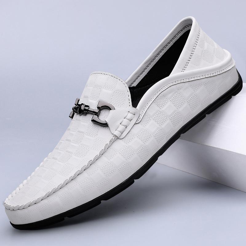 

Модная мужская уличная нескользящая обувь для вождения, мужская деловая обувь ручной работы, повседневная обувь слипоны, удобные лоферы, мокасины из натуральной кожи 37 белый