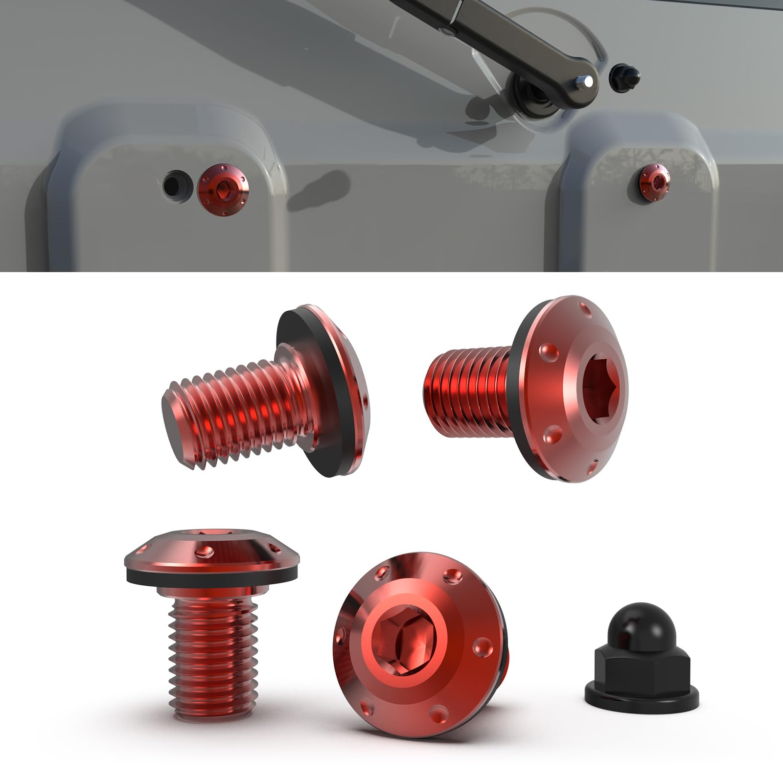 

alumania Back Style Bolt Set for Jimny Sierra without a spare includes rear wiper nuts (RED) tire,