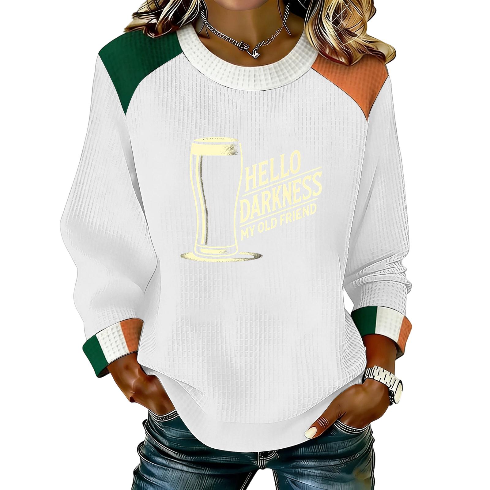 

Women s Casual Fashion Print Long Sleeve Round Neck Pullover Top Blouse XL білий