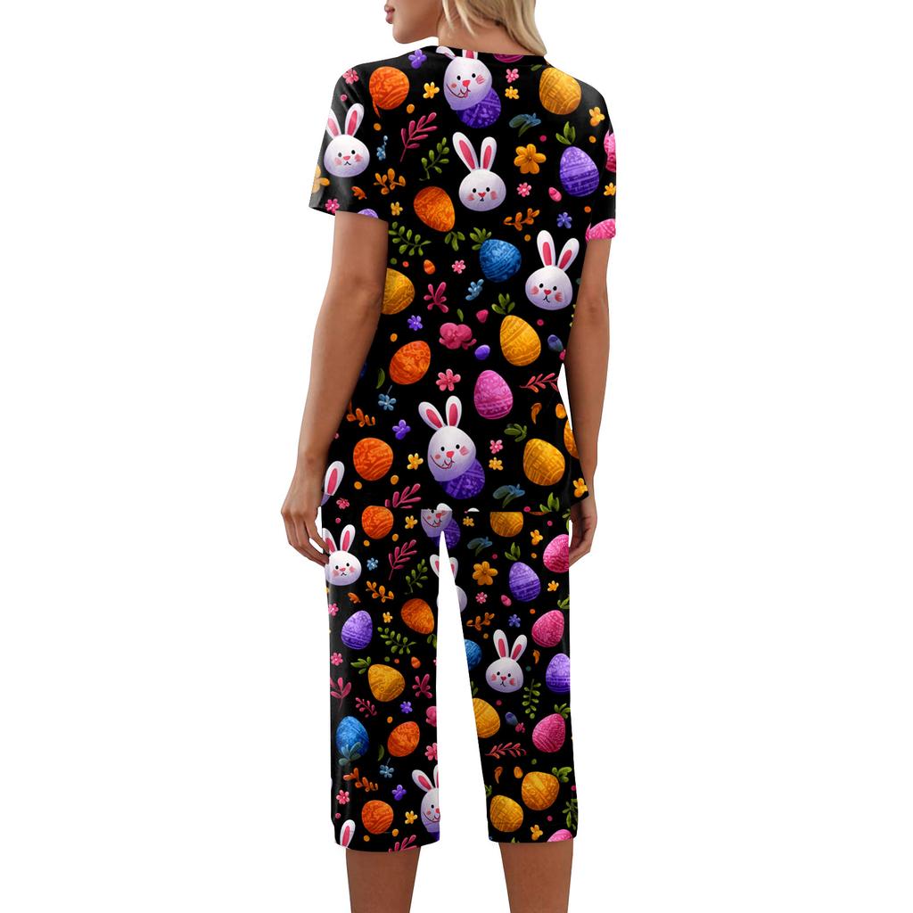 2 Piece Sets For Women Short Sleeve Top And Pants With Pockets Workout Soft Print Sets