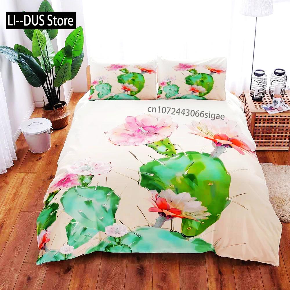 Pink Small Bonsai Style Bedding Set Digital Art Succulent 3D Duvet Cover Set King Queen Double Full Twin Single Size For Bedroom
