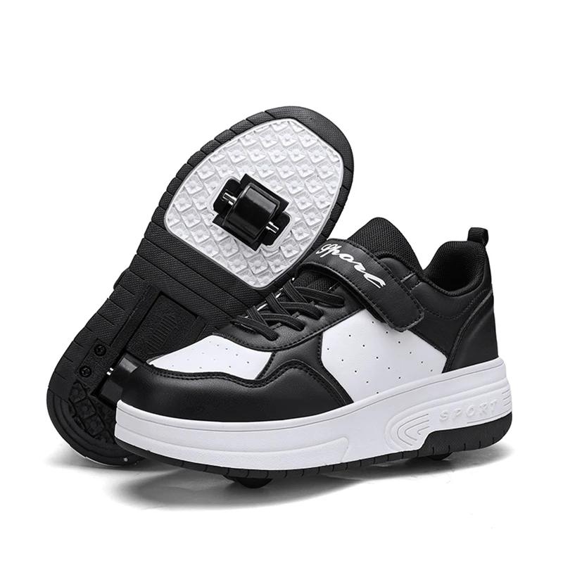 Zapatillas Deportivas Infantiles con Dos Ruedas y Ruedas Desmontables Ultraligeras Unisex Zapatillas de Patín Para Adolescentes Niñas