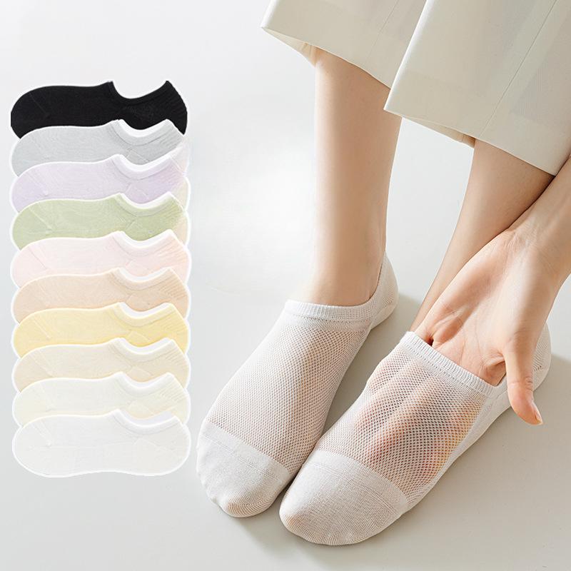 Female Summer Thin Style Pure Cotton Mesh Boneless Heel Shallow Mouth Invisible Socks