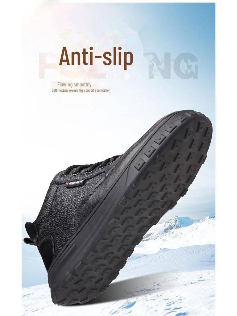 Herren Wasserdichte Winter Baumwollschuhe - Rutschfestes Samt & Leder, Warme Lässige Schneestiefel für ältere Menschen