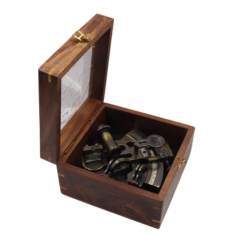 Personalised Gunmetal Sextant with Wooden Box - Nautical Maritime Decor
